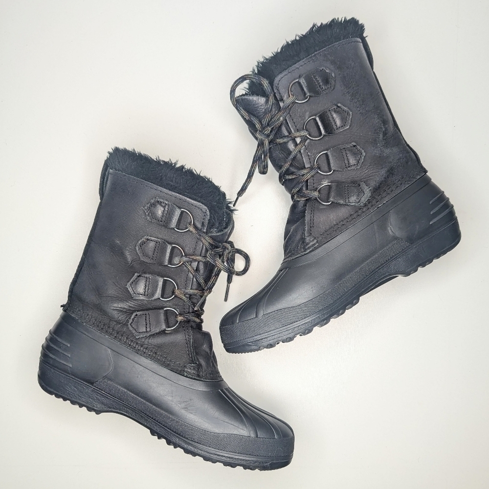 Sorel Badger black boots leather waterproof winter snow vintage lace up size 7 - Picture 3 of 9